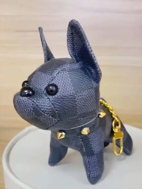 Checkered Black And Dark Grey French Bulldog Bag Charm NWT